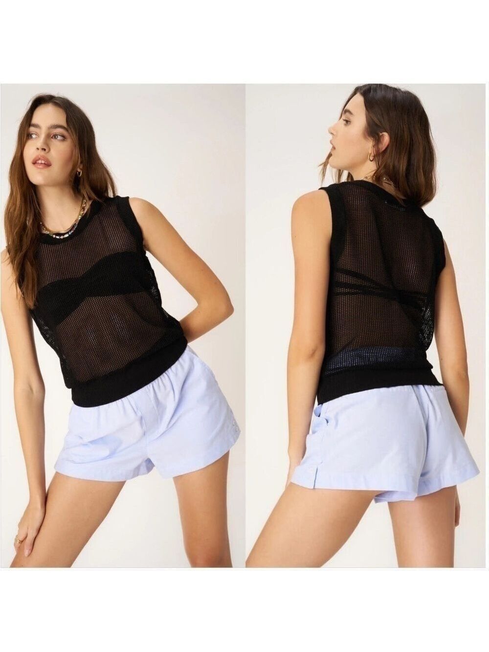 PROJECT SOCIAL T WOMENS BE REAL SWEATER MESH SHEER TANK - BLACK